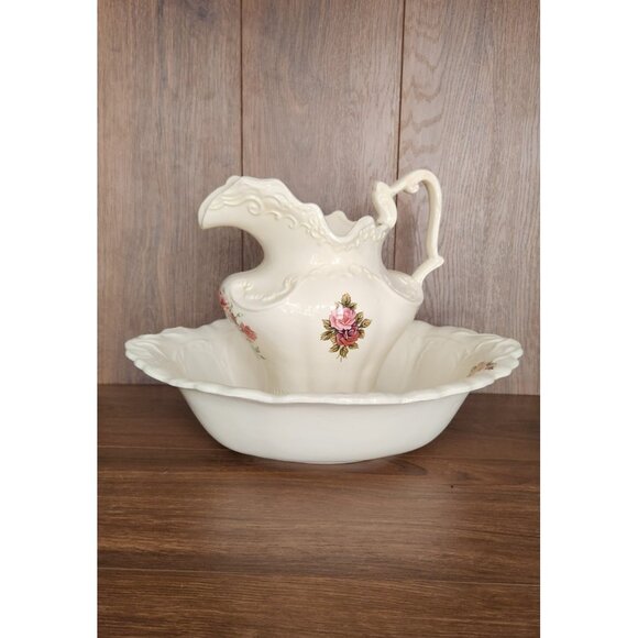 Vintage Arnels Elegant Floral Wash Basin Large Water Pitcher & Bowl Extra Large